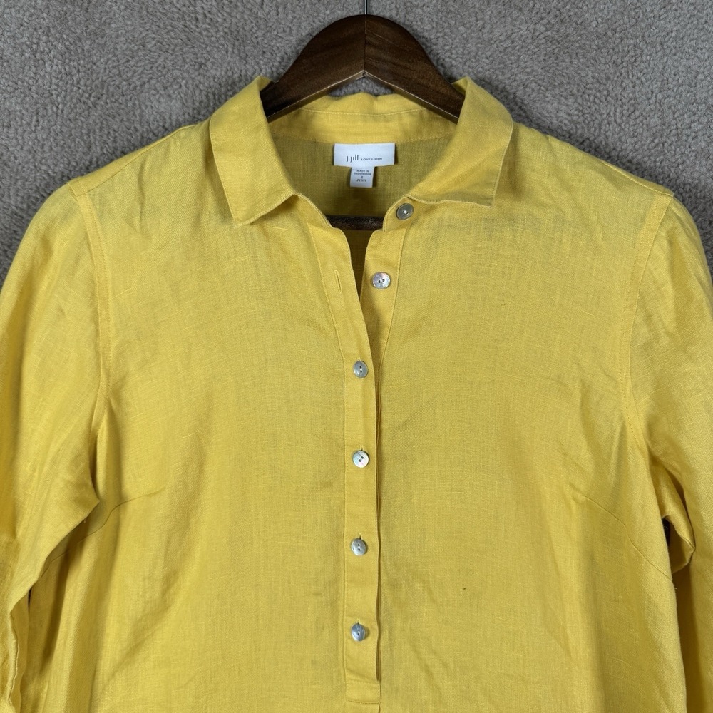 J Jill Dress Women's Small Petite Yellow Linen Shirt Casual 3/4 Sleeve Lagenlook - Picture 3 of 11